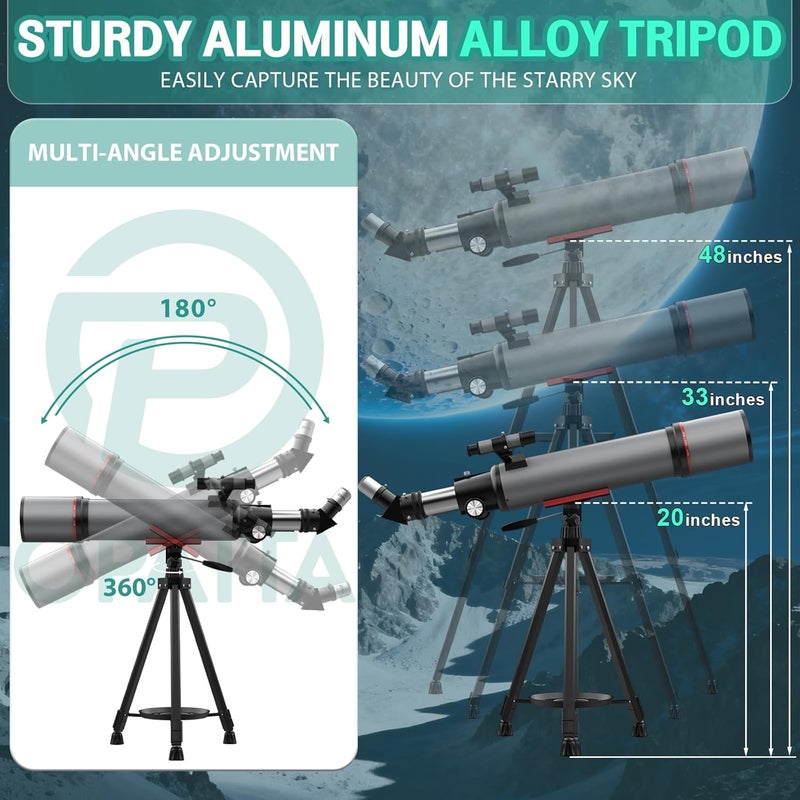 opaita Telescope for Adults High Powered - Portable Astronomy Telescope for Kids & Beginners - 90mm Aperture 600mm Refractor Profesional Telescopes with Phone Adapter Tripod Carry Bag - Image 4